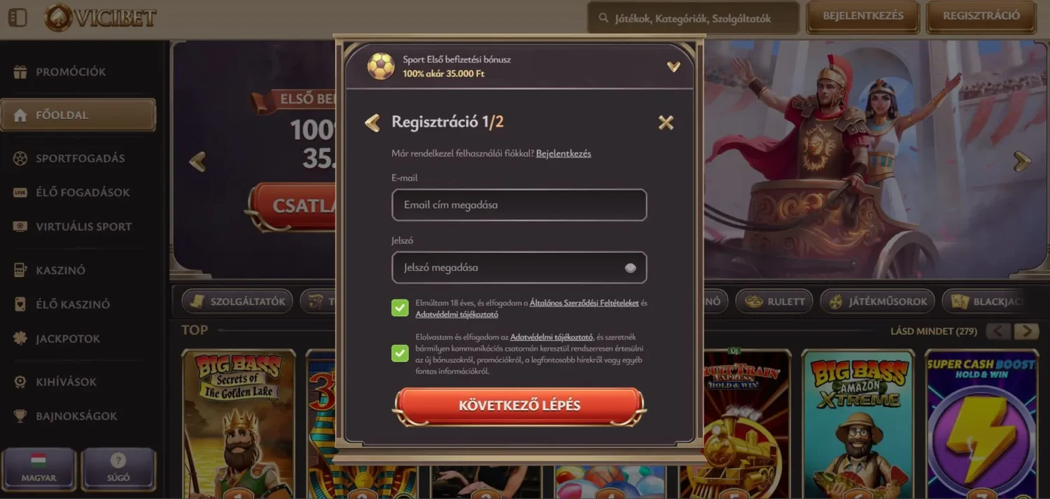 VICIBET Casino registar